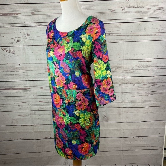 Hd in Paris  Anthropologie colorful Floral Shift Dress with pockets Sz S - Picture 7 of 11